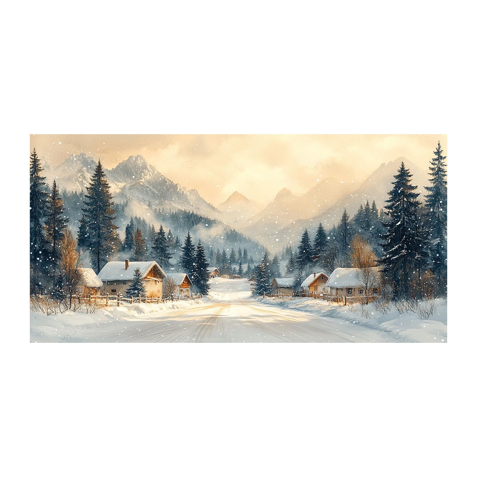 TODOAA Winter Landscape Painting Modern Wall Decor, Winter forest cabin scene Vintage Print Poster -Snow Art - Minimal Gift for Men & Women Living Room Bathroom - 30x60cm Unframed(white)