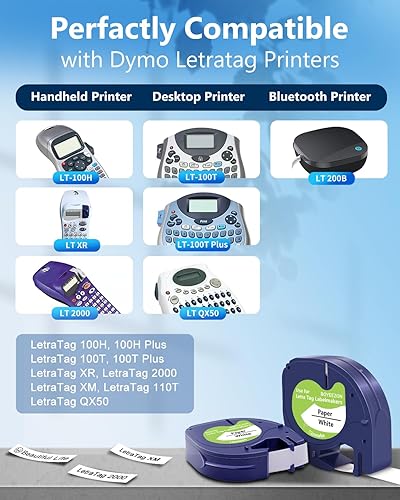 Miniatura 7 de BOYEEZON Paquete de 8 cintas de repuesto para rotuladora 91330 para DYMO LetraTag 91330 - Cinta de papel para LT100H LT-100T LT-200B, negro sobre