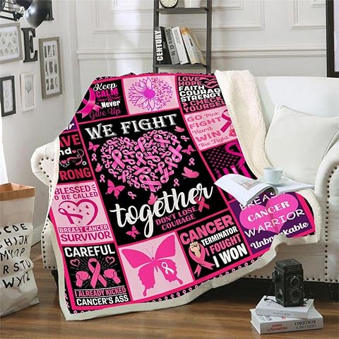 Breast Cancer Gifts for Women, Breast Cancer Awareness Throw Blanket, Breast Cancer Pink Ribbon Survivor Healing Warm Soft Blanket Inspirational Gifts, Get Well Throw Blankets for Bed Sofa, 50
