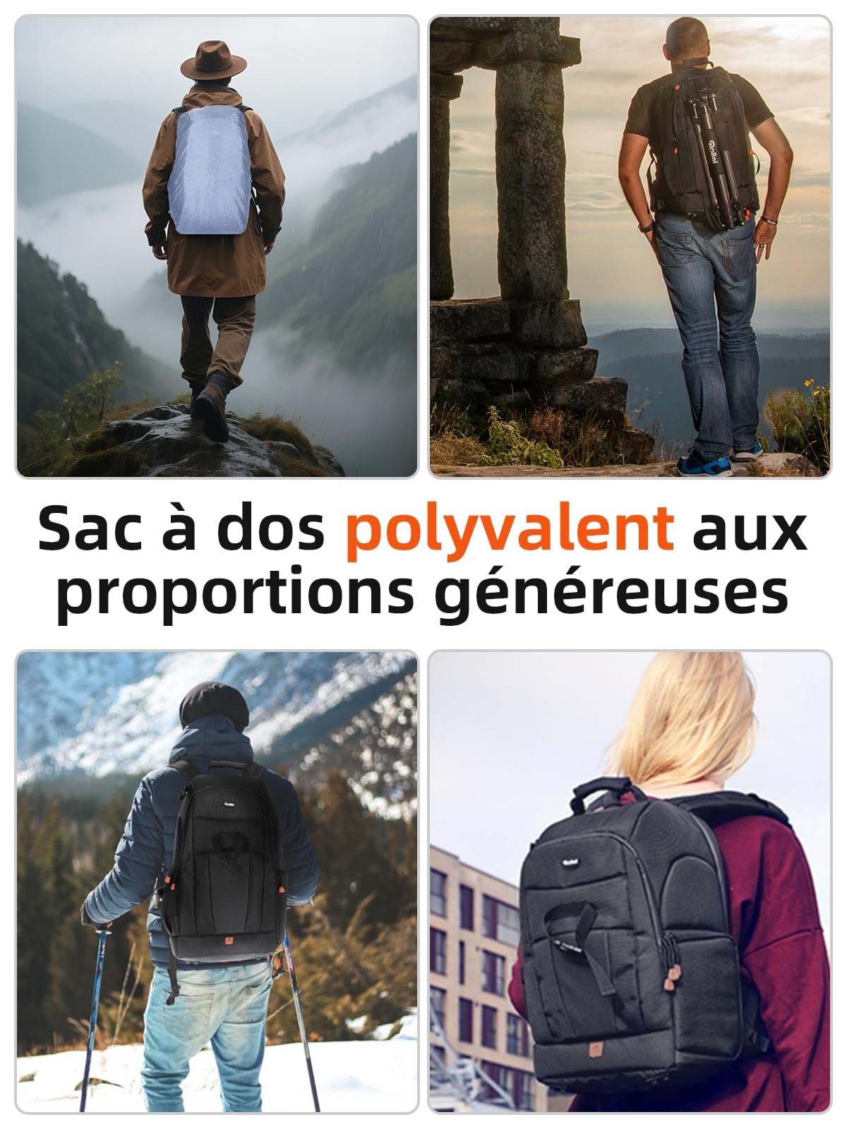 Sac à Dos pour Appareil Photo, Rollei Fotoliner Sac a Dos pour Photographes avec Compartiment pour Ordinateur Portable Sacs de Photographie pour Appareils Photo Reflex Numériques 33 x 56,5 x 22cm Noir