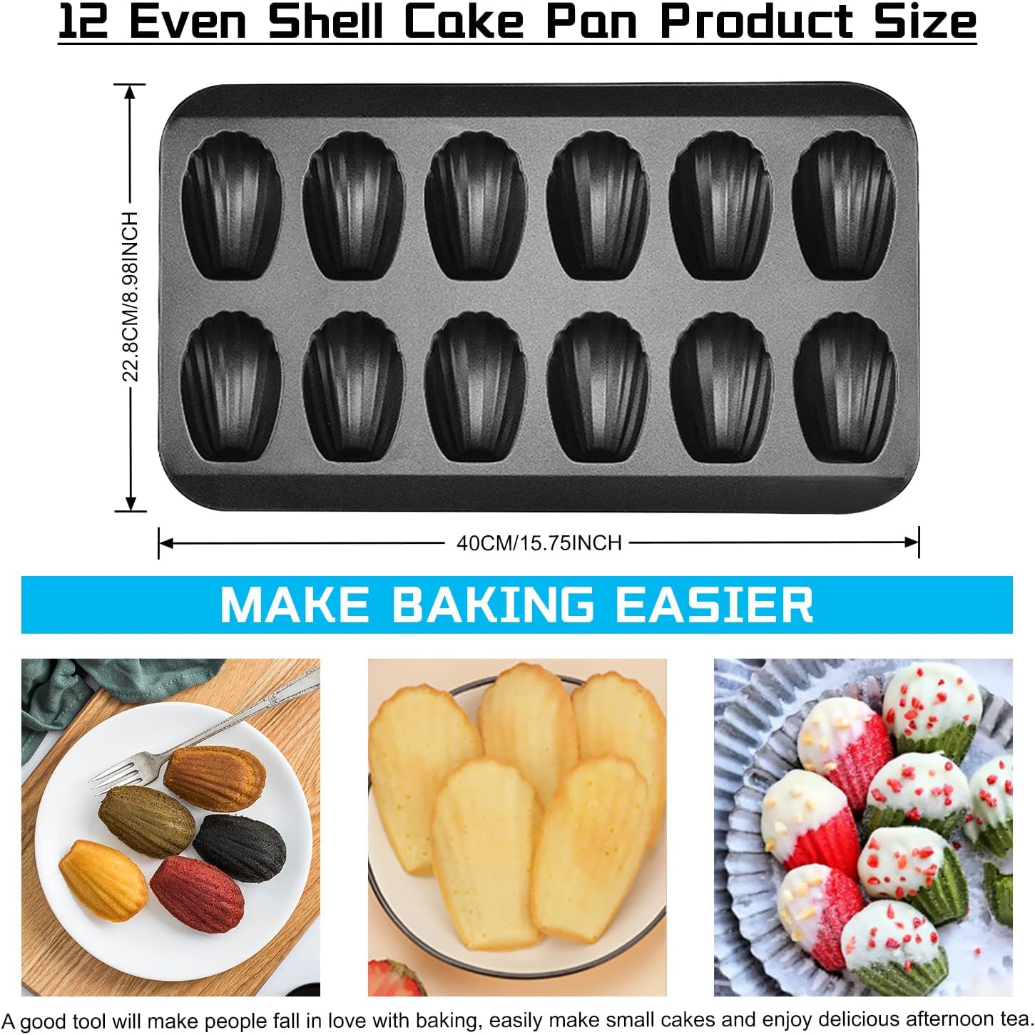 2 Pack Madeleine Pan, Spherical Scallop Madeline Bakeware 12-Cavity Heavy Duty Nonstick Madeleine Trays for Oven Baking