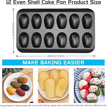 2 Pack Madeleine Pan, Spherical Scallop Madeline Bakeware 12-Cavity Heavy Duty Nonstick Madeleine Trays for Oven Baking