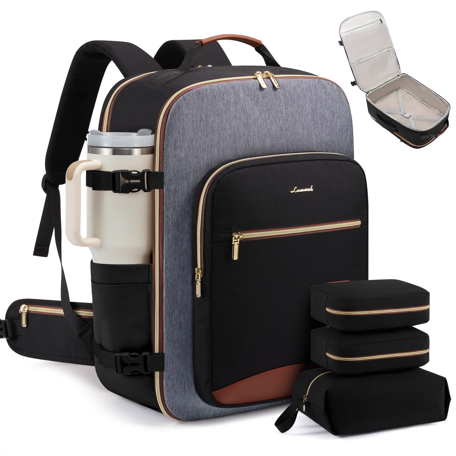 LOVEVOOK 56L Travel Backpack for Women Men Airline Approved Carry On Luggage with 3 Packing Cubes TSA Overnight