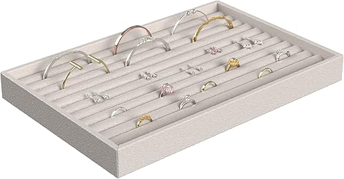 Miniatura 9 de ClosetMaid Bandejas de joyería juego de 3 apilables terciopelo suave organizador de accesorios para aretes collares relojes pulseras anillos gris