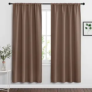 RYB HOME Curtains for Bedroom 72 inches Long, Blackout Thermal Insulating Window Treatment Drapes for Living Room Bathroom Basement Laundry Classroom, W 34 x L 72, Mocha, 2 Panels