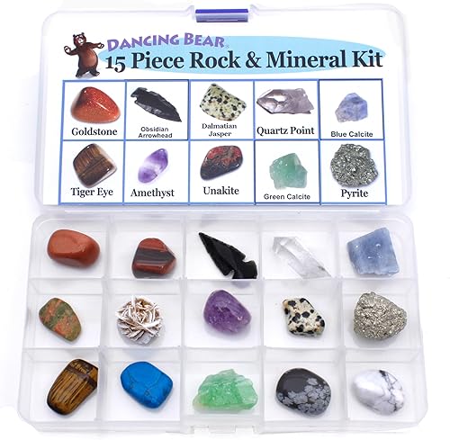 Miniatura 2 de DANCING BEAR -Colección Rock & Mineral de 15 piezas con caja de coleccionistavitrina, hoja de identificación, libro de roca, lupa, juego de