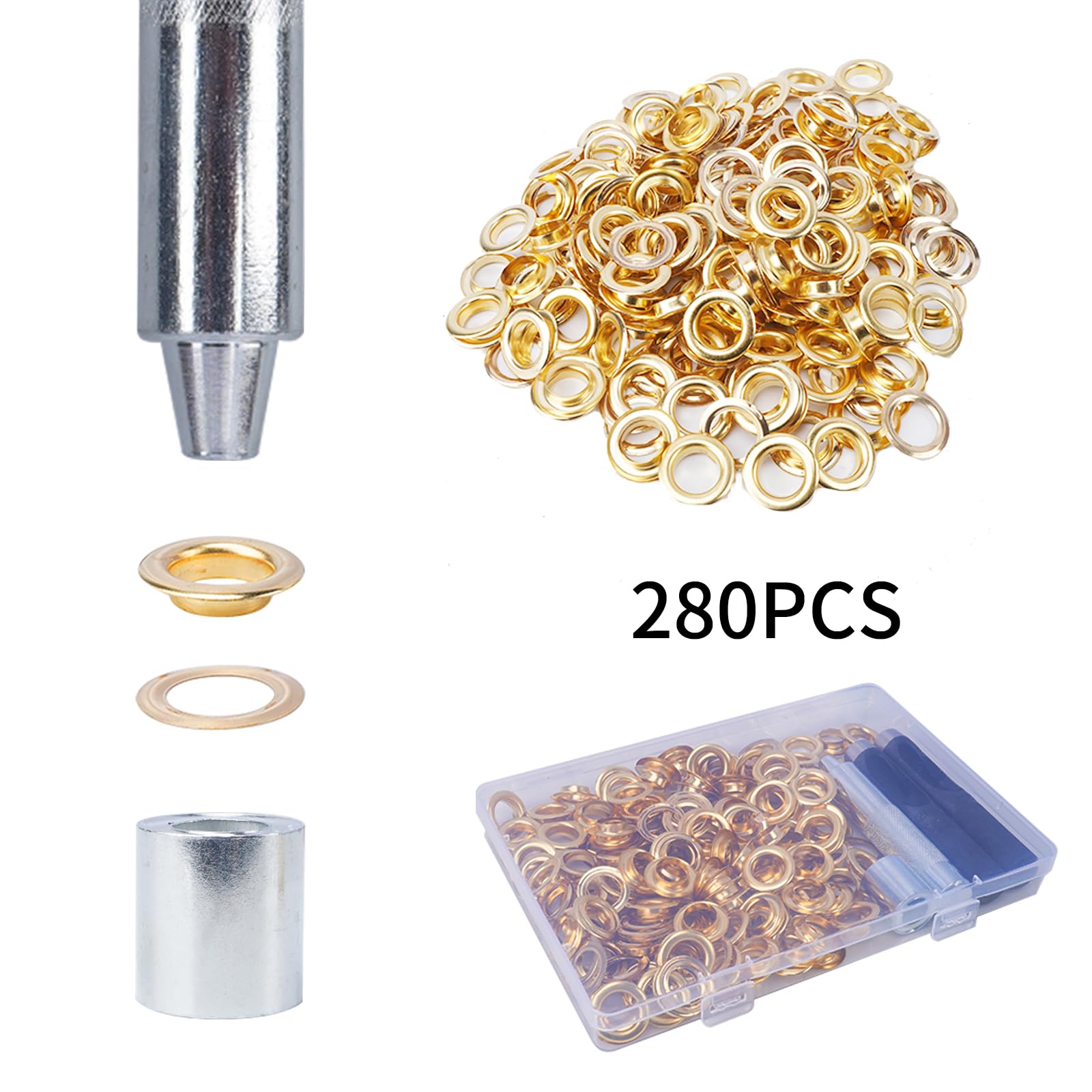 KJLEEN 140 Sets Grommet Tool Kit, 12mm Gold Eyelet Punch Kit, Brass Grommets Eyelets Set, Metal Grommet Eyelet Kit for Canvas Curtains Tarpaulins Awnings Leather Clothing Fabric Bag Craft (Gold) - Image 3