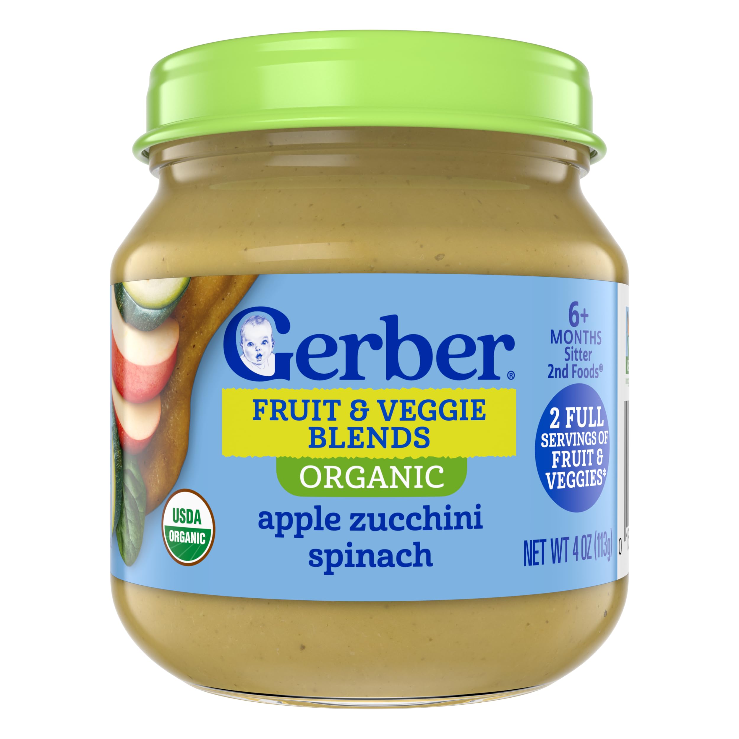 Gerber Stage 2 Organic Apple Spinach Zucchini Baby Food, 4 Oz, 10 Pack