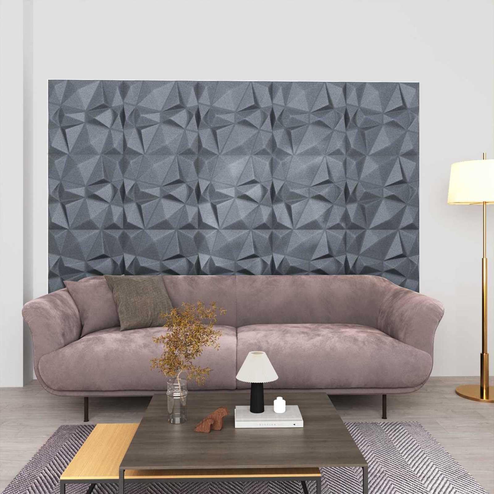Panele ścienne, 48 sztuk, kolor szary diamentowy, 50 x 50 cm, pianka XPS, panele ścienne do ścian wewnętrznych, sufitu, salonu, korytarza, renowacji, łatwy montaż i przycięcie