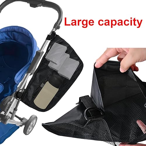 Miniatura 4 de Paquete de 2 redes universales de carga para cochecito, correas antideslizantes y ajustables, bolsa de malla de almacenamiento, organizador de