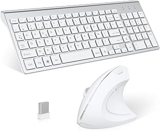 2.4GHz sans Fil Vertical Ergonomique Souris et Clavier Combo Slim Portable Taille pour PC Ordinateur de Bureau Ordinateur Portable Tablette Mac (Right-Handed) (Blanc)