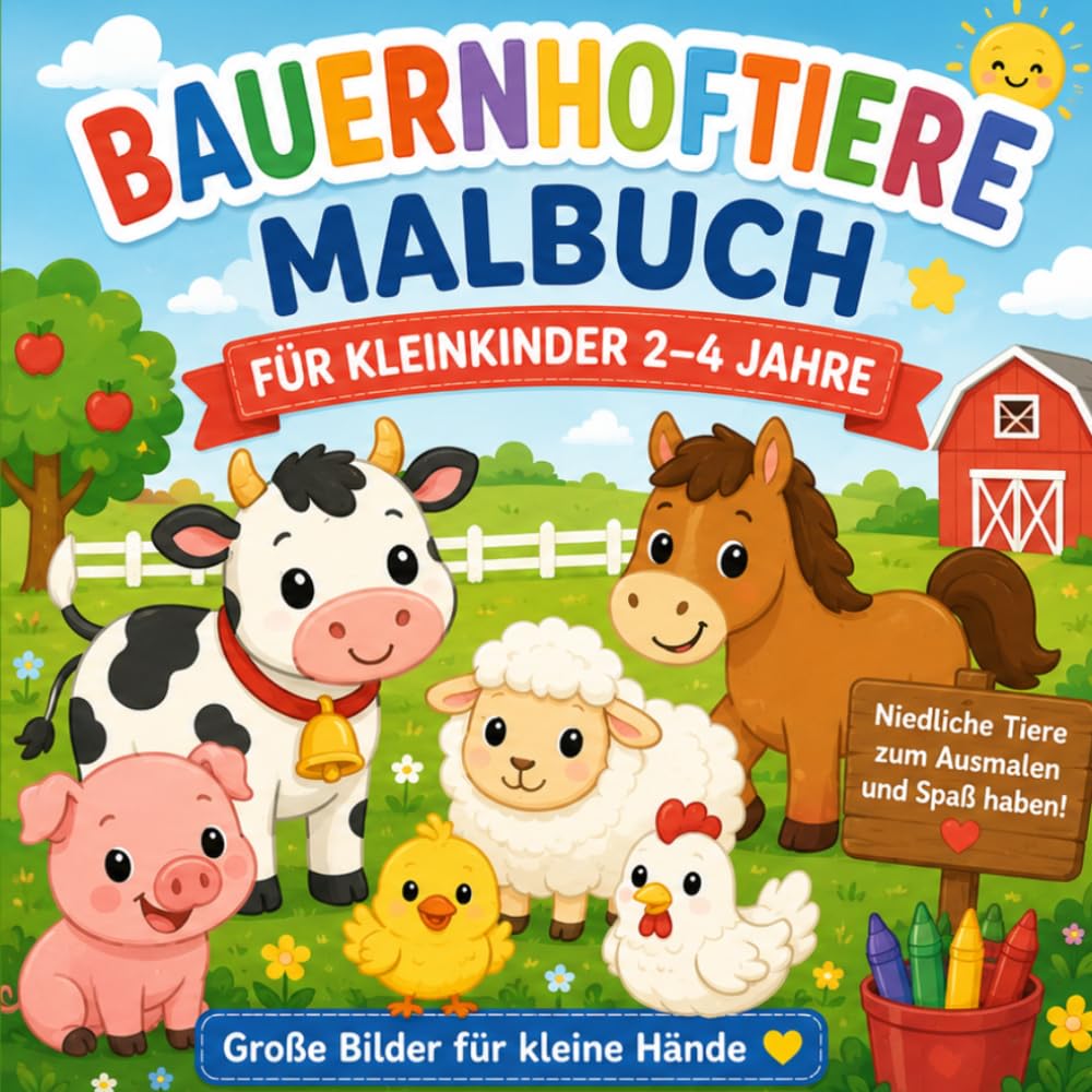 Bauernhoftiere Malbuch für Kleinkinder 2–4 Jahre: Niedliche und einfache Tiere zum Ausmalen