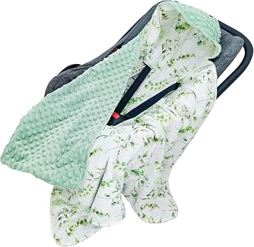 Miracle Baby Car Seat Blanket for Babies, Minky Dot Carseat Swaddle Blankets for Infants Newborn Boys and Girls Green Leaves