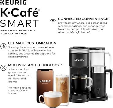 Keurig K- Slim Single Serve K-Cup Pod Coffee Maker, Multistream Technology, Black & K-Cafe SMART Single Serve K-Cup Pod Coffee, Latte and Cappuccino Maker, Black