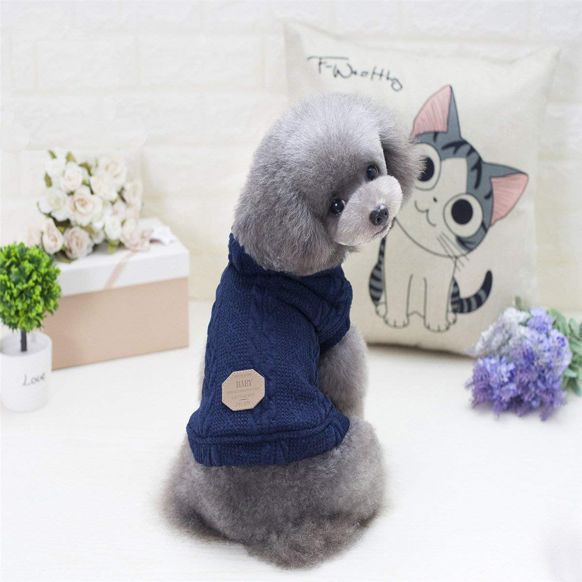 Dog Sweater,Wool Dog Sweaters with Hat Warm Fleece Coat for Small Medium Dogs Cats, Classic-Blue, XX-Large - Image 3