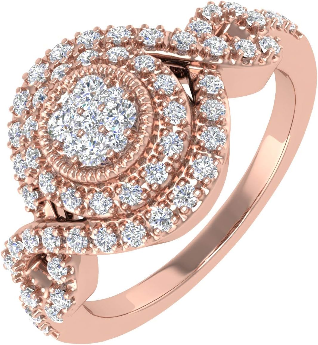 3/8 Carat Prong Set Diamond Twisted Halo Engagement Ring in 14K Solid Gold (SI1-SI2 Clarity)