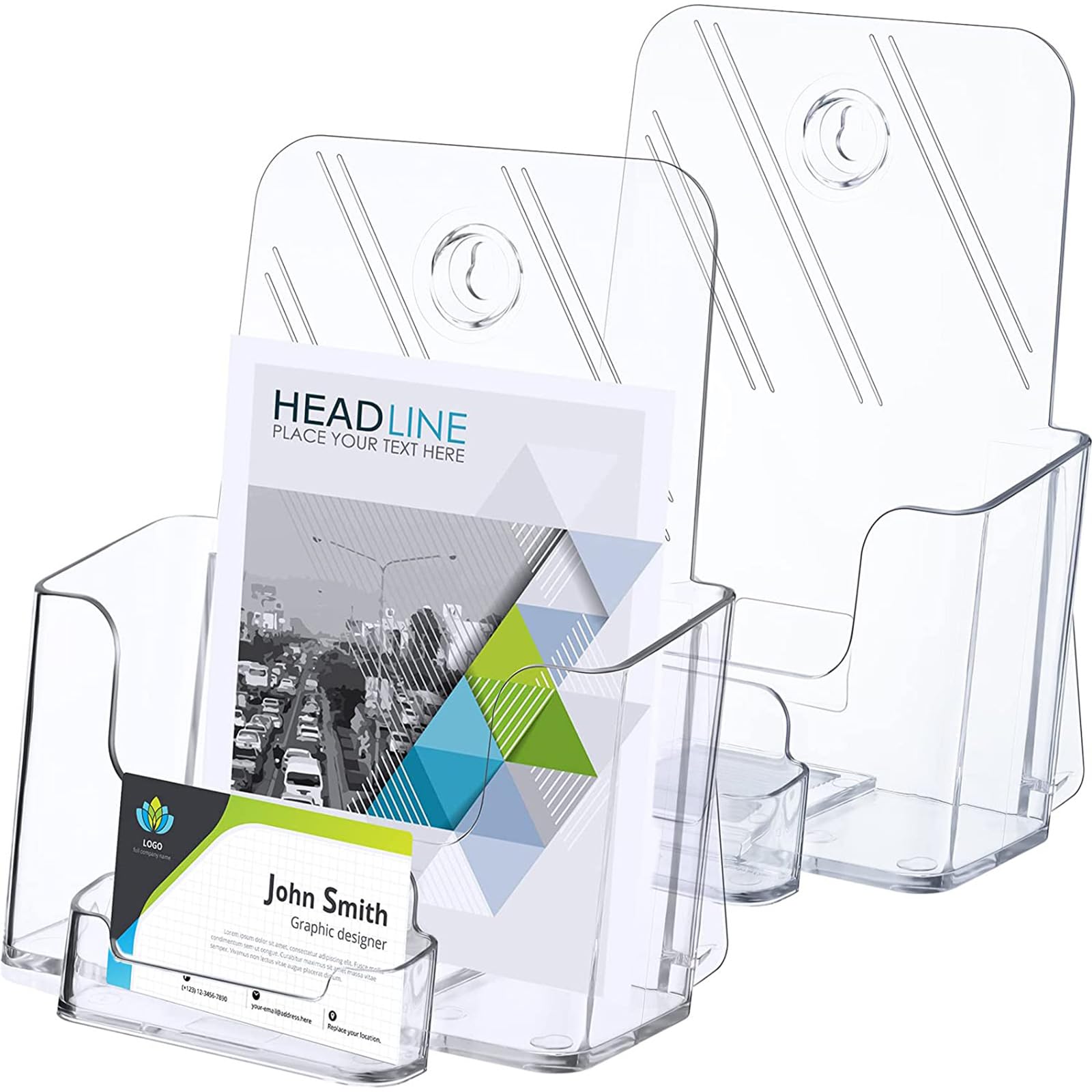 Remerry 8 Set 6.5 Inch Wide Acrylic Brochure Holder with Business Card Pocket, Bifold Clear Brochure Display Stand Flyer Literature Magazine Pamphlet