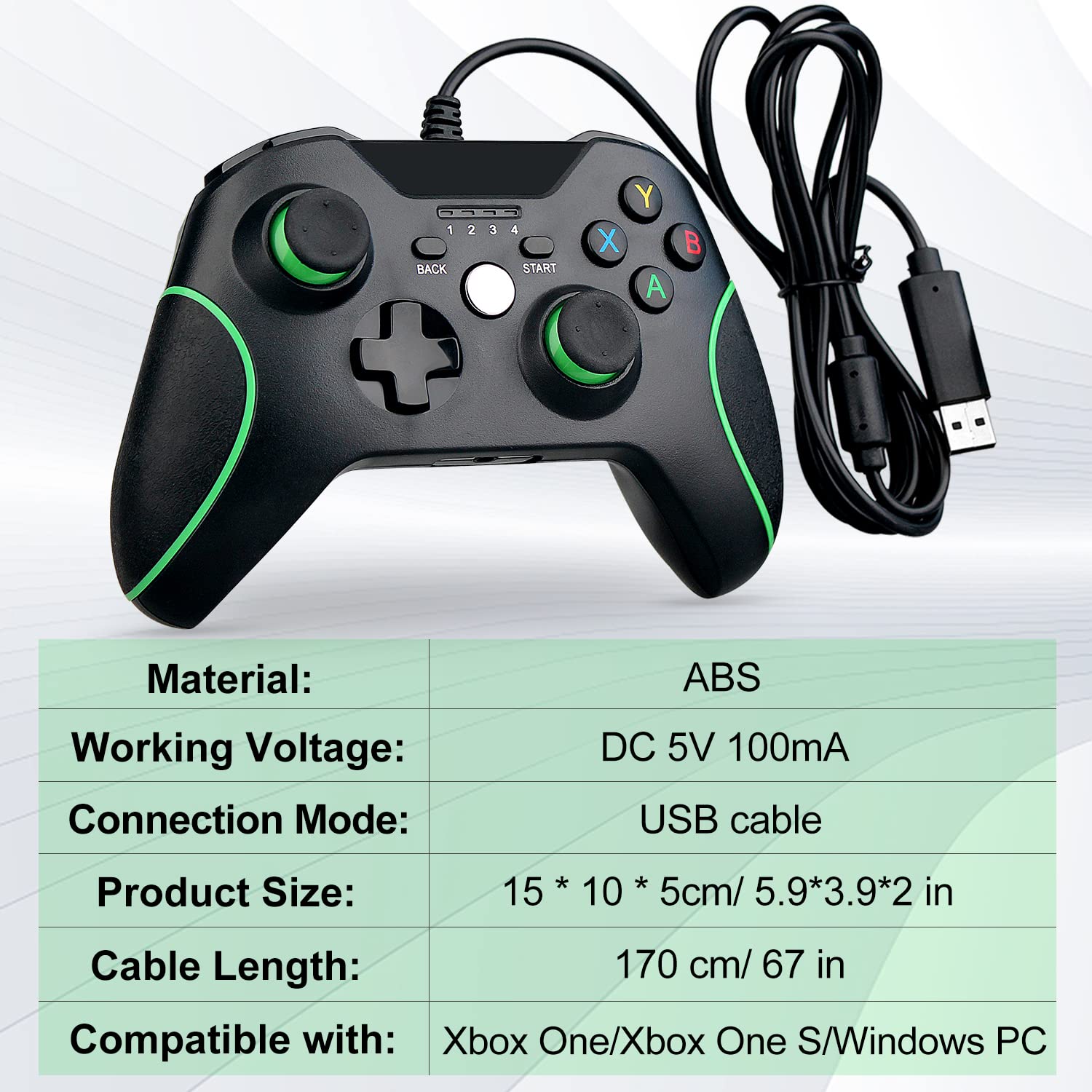 OSTENT Controller USB cablato Joystick Gamepad per Microsoft Xbox One/Xbox One S/PC portatile Windows Colore nero