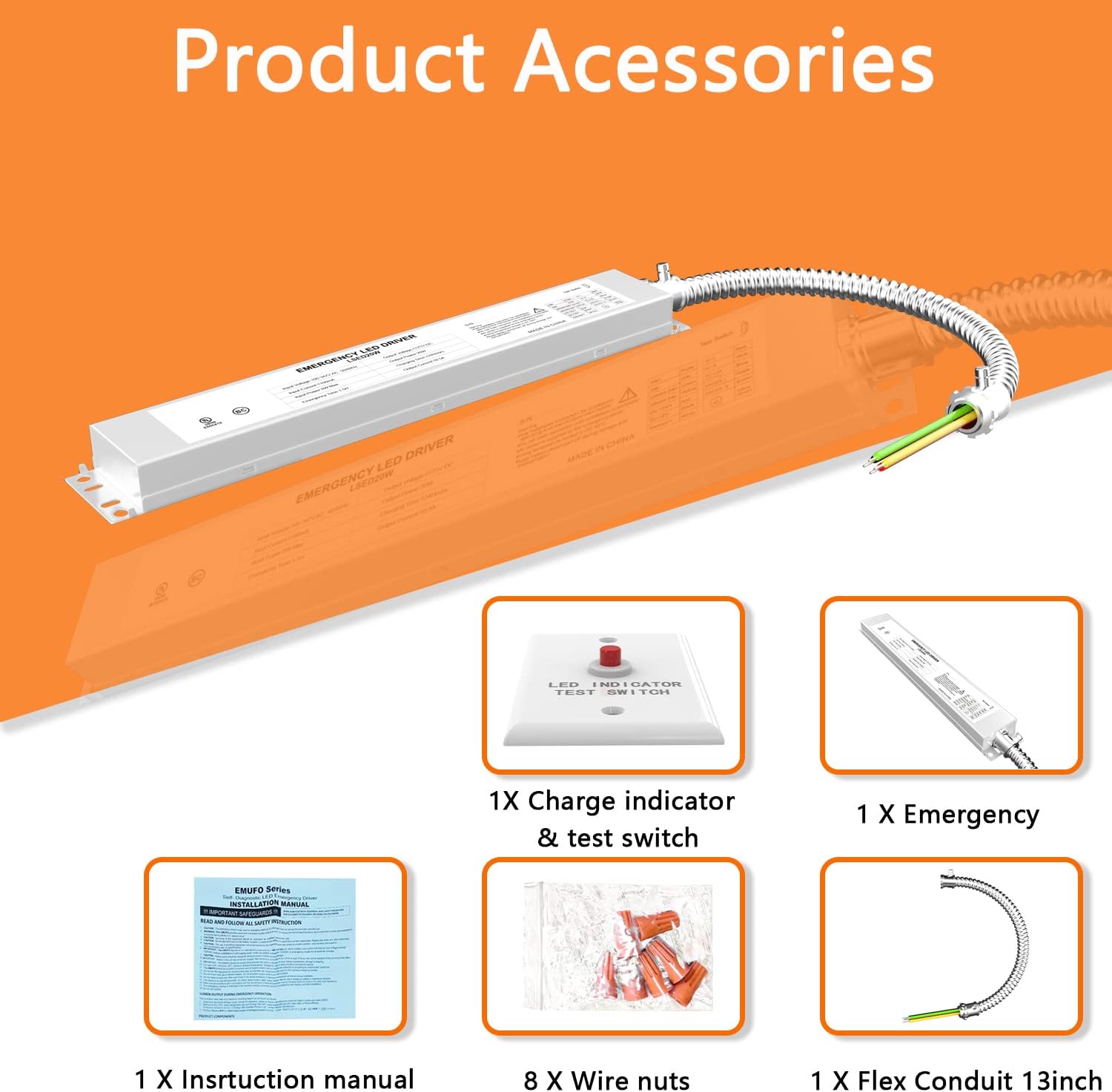 20W LED Emergency Backup Driver, Rechargeable UL Listed Backup Battery, 100-347V AC 175V DC, Emergency Time Over 90 Mins, Dimmable LED Driver for Panel Light, Linear Light (10 Pack)