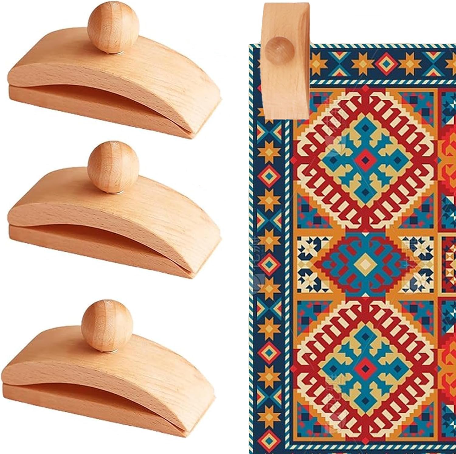 4pcs Wood Hanger Wood Quilt Clamps Tapestry Hanging Art Decorative Tapestry Hanger Clips Wall Clips for Hanging and Quilts Wall Décor Bedroom Living Room Display