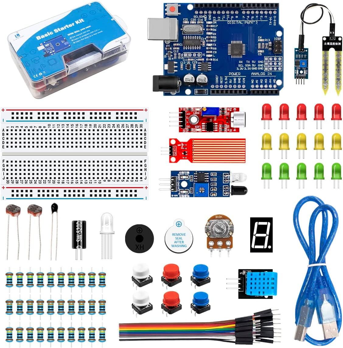 IDUINO Basic Starter Kit with R3 CH340,Breadboard + Retail Box Compatible with Arduino IDE