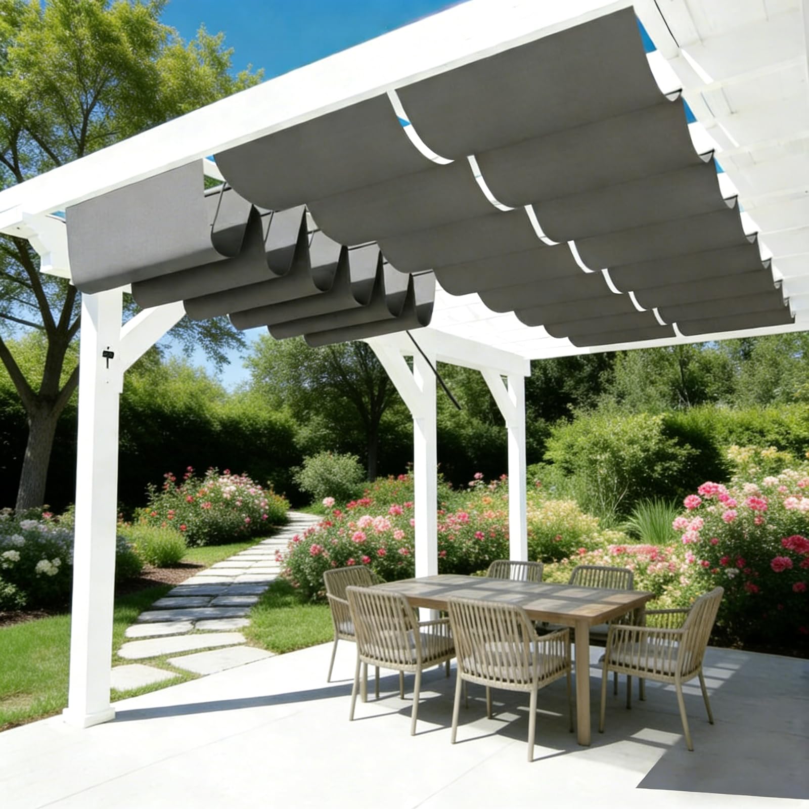 Retractable Wavy Sun Shade Sail, Waterproof Sun Shade Sail.UV-Resistant, Suitable for Various Outdoor Settings, and Easy to Install.-Light gray||100x600cm — image 1