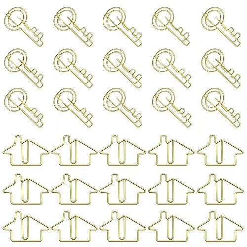 Hesena 120 Pcs House & Key Paper Clips Real Estate Agent Gift (Gold) | Suitable for office use, real estate agent gifts and school stationery supplies