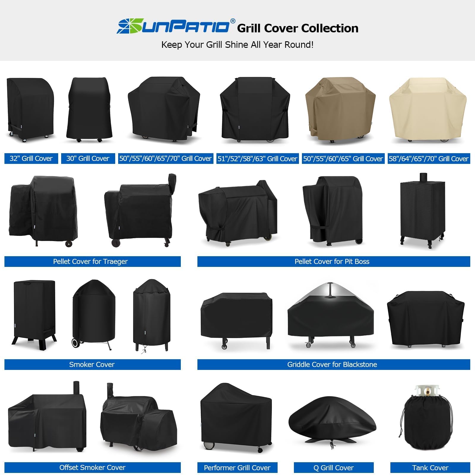 SunPatio Outdoor Heavy Duty Waterproof Grill Cover for Traeger 20 Series Wood Pellet Grill and Smoker, Junior, Tailgater and More, Full Length Barbecue Grill Cover, All Weather Protection, Black