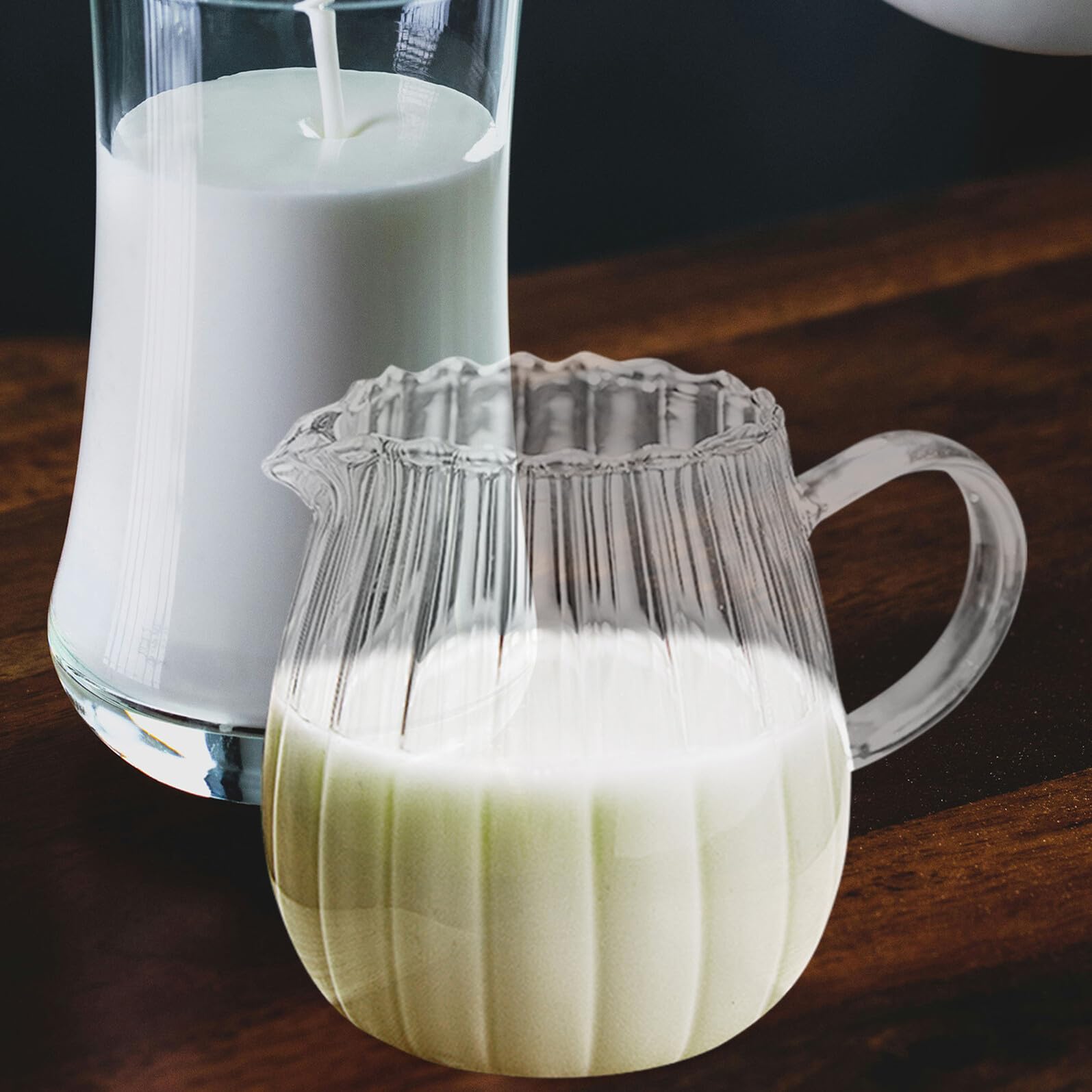 2 Stück Streifen Milchkännchen aus Glas mit Henkel für Kaffee