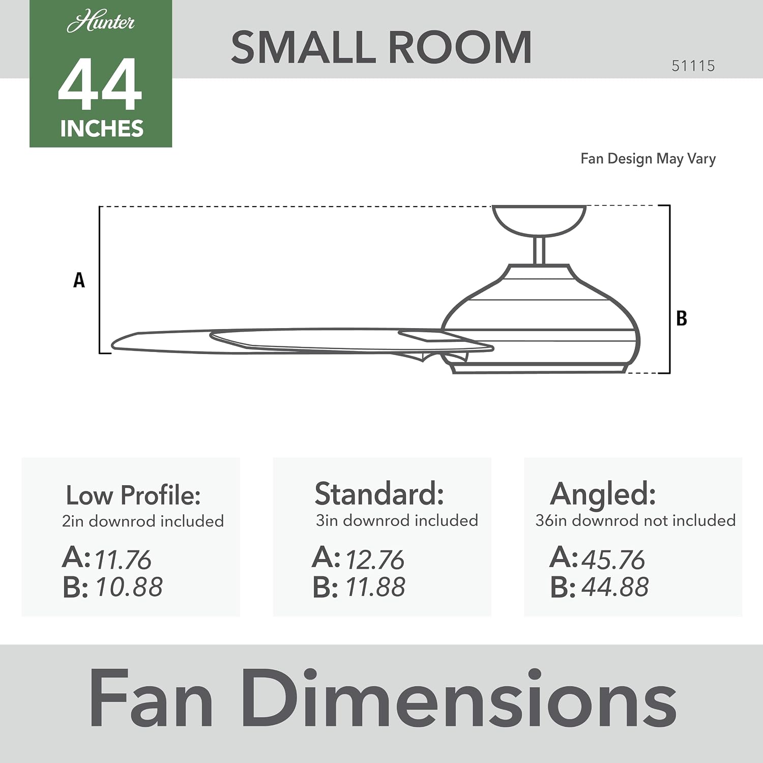 Hunter 44 inch Outdoor or Indoor Ceiling Fan No Light - Ceiling Fan without Light, For Patio, Porch, Garage, or Living Room, Standard Mount, 6 Blades, Wall Control - Kennicott 51115, Matte Silver
