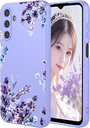 for Galaxy A14 5G Case, Slim Flexible TPU for Girls Women Airbag Bumper Shock Absorption Rubber Soft Silicone Case Cover Fit for Samsung Galaxy A14 5G Purple Flower