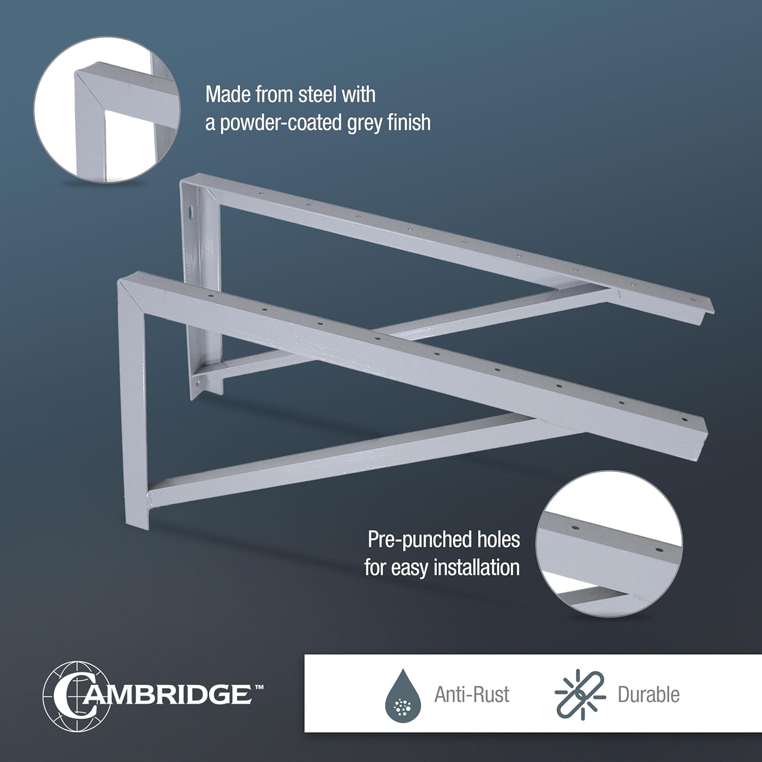 Cambridge 30" Steel Wall Mounted Brackets for Mini Split Type AC - 600 lbs. Capacity, Powder Coated 10 Gauge Steel Triangle Brackets for Condenser or Heat Pump, 2 Pieces