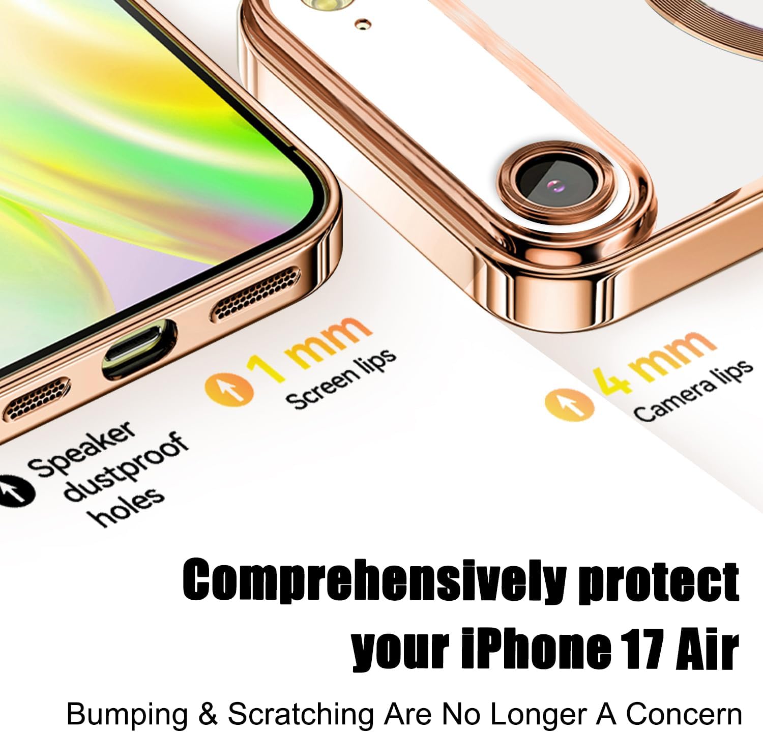 Misscase for iPhone Air Case with Privacy Screen Protector,[Camera Lens Protector] Clear Magnetic Luxury Plating Case Compatible with MagSafe Elegant Anti-Scratch Case for iPhone 17 Air Gold - Image 7