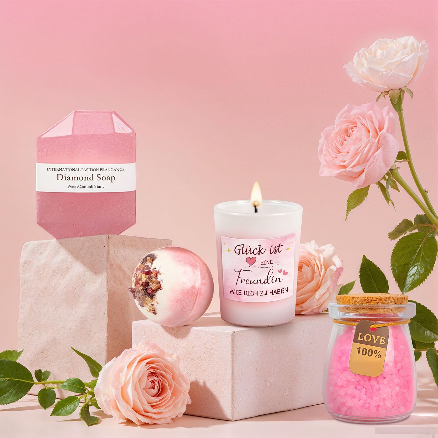 Giftota Geschenke für Frauen, Beste Freundin Geburtstagsgeschenk für Frauen Geschenk Beste Freundin Geburtstag Geschenkset für Frau, Rosa Thermobecher Geschenkbox Freundinnen, Wellness Geschenkset