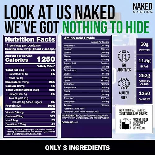 Vista 5 de Polvo de proteína natural para ganar masa muscular Naked Mass, 8 libras a granel, sin OMG, sin gluten, sin soya Sin Ingredientes Artificiales, 1250