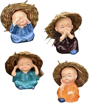 Mini Resin Baby Buddha Statues, 4PCS Brazil Monk Decor for Home & Car Dashboard/2x2.4 Inch