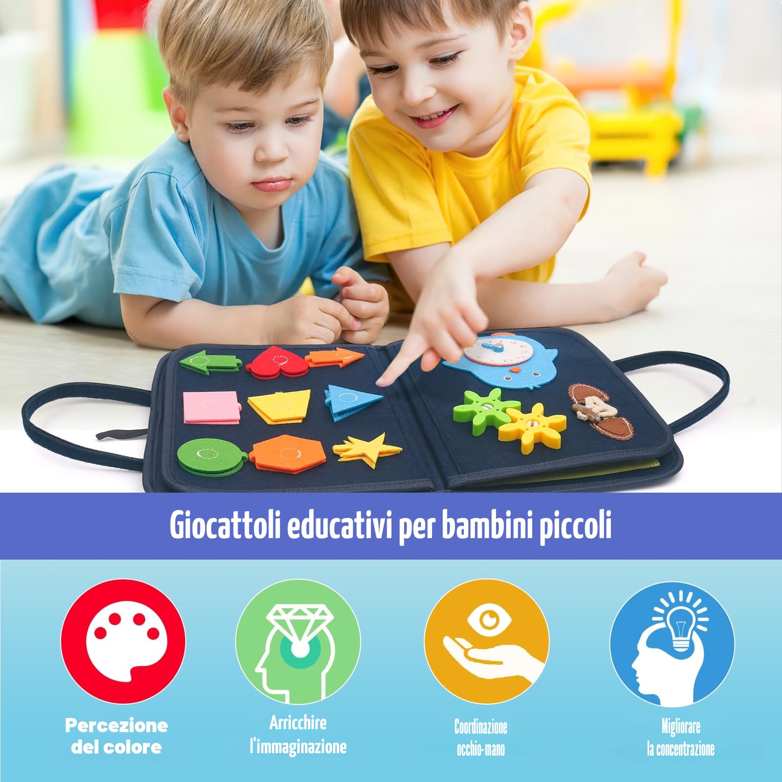 Withosent Busy Board per Bambini a 4 Strati, Activity Board Portatile Montessori Giocattoli Baby Sensory Board a Partire dai 3 4 Anni di età, per Imparare Le conoscenze di Base