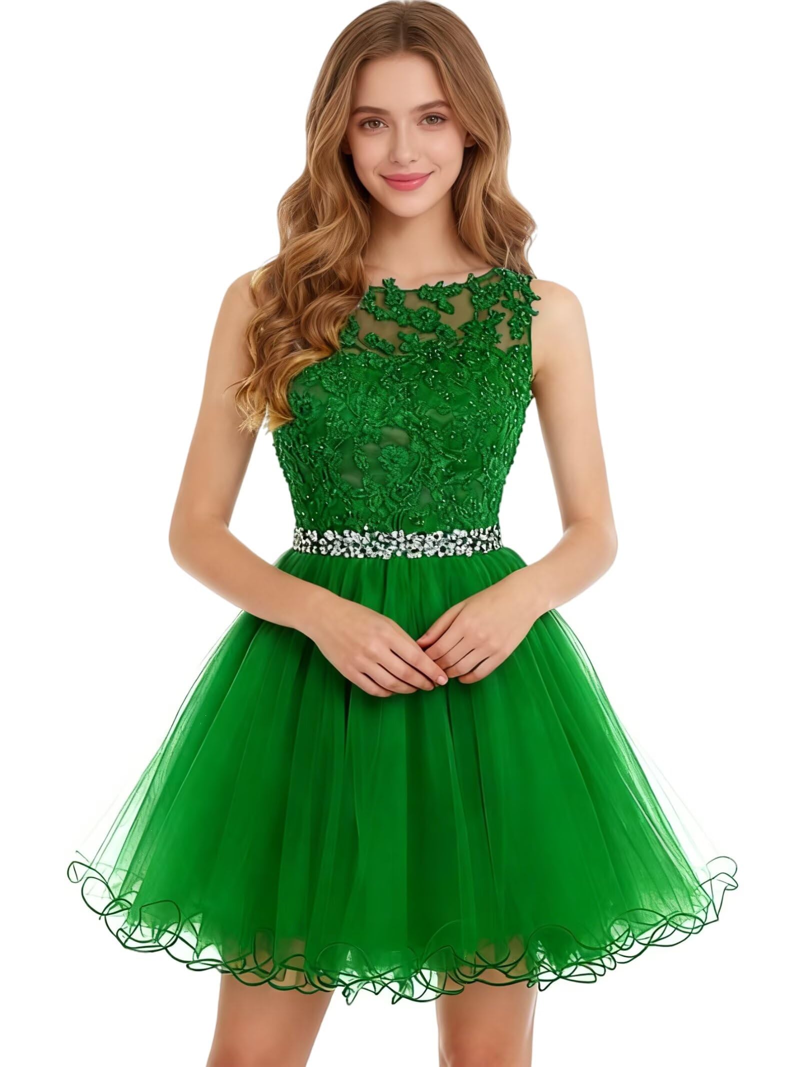 Dydsz Womens Scoop Appliques Homecoming Dress Short Cocktail Party Gown