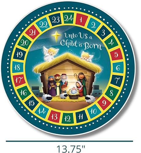 Miniatura 7 de Calendario de Adviento católico religioso colgante redondo 2021, For Unto Us a Child Is Born colorido cuenta regresiva para la actividad navideña,