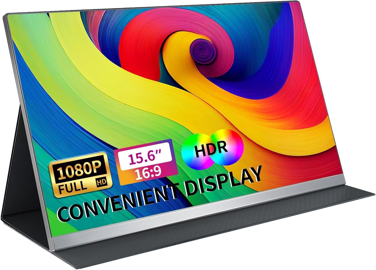V2COM Portable Monitor 15.6" FHD 1080P Screen IPS 1920ร1080 HDR Display with Type C/Mini HDMI Port and Speakers PU Case Cover, Compatible with PC, Laptop, MacBook, Xbox
