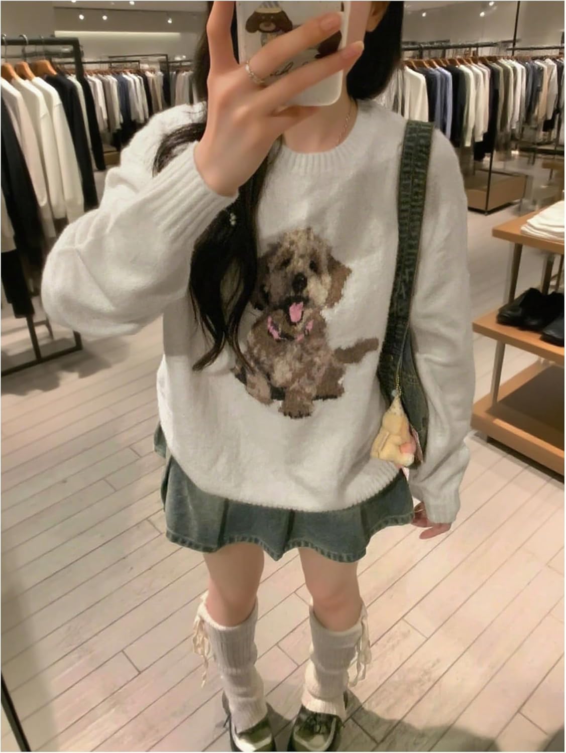 Women's Dog Graphic Sweater Fall Cute Cozy Sweaters Lightweight Crew Neck Long Sleeve Knit Tops Pullover Jumper - Image 5