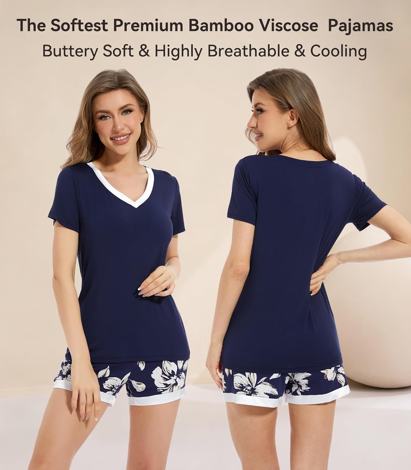 WiWi Viscose from Bamboo Pajamas Set for Women Super Soft Short Sleeve Cooling Summer Plus Size Pjs Sets Sleepwear S-4X - Image 4