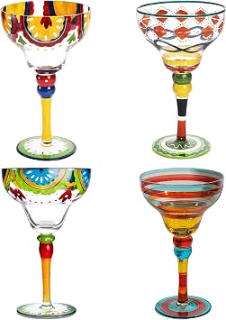 DAYUMKOU 4 Pcs Hand Blown Margarita Glasses 9 Oz 270ml, Margarita Glass Cocktail Glass for Mexican Theme Party & Martini Pina Coladas Drinks