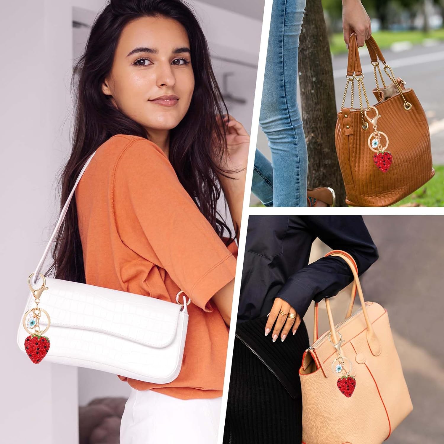 Ouligay Cute Key Chains for Women Strawberry Decor Handbag Charms Kawaii Keychain Heart Flower Daisy Key Chains Accessories Decor for Girls Purse Gift Bag Charms - Image 4