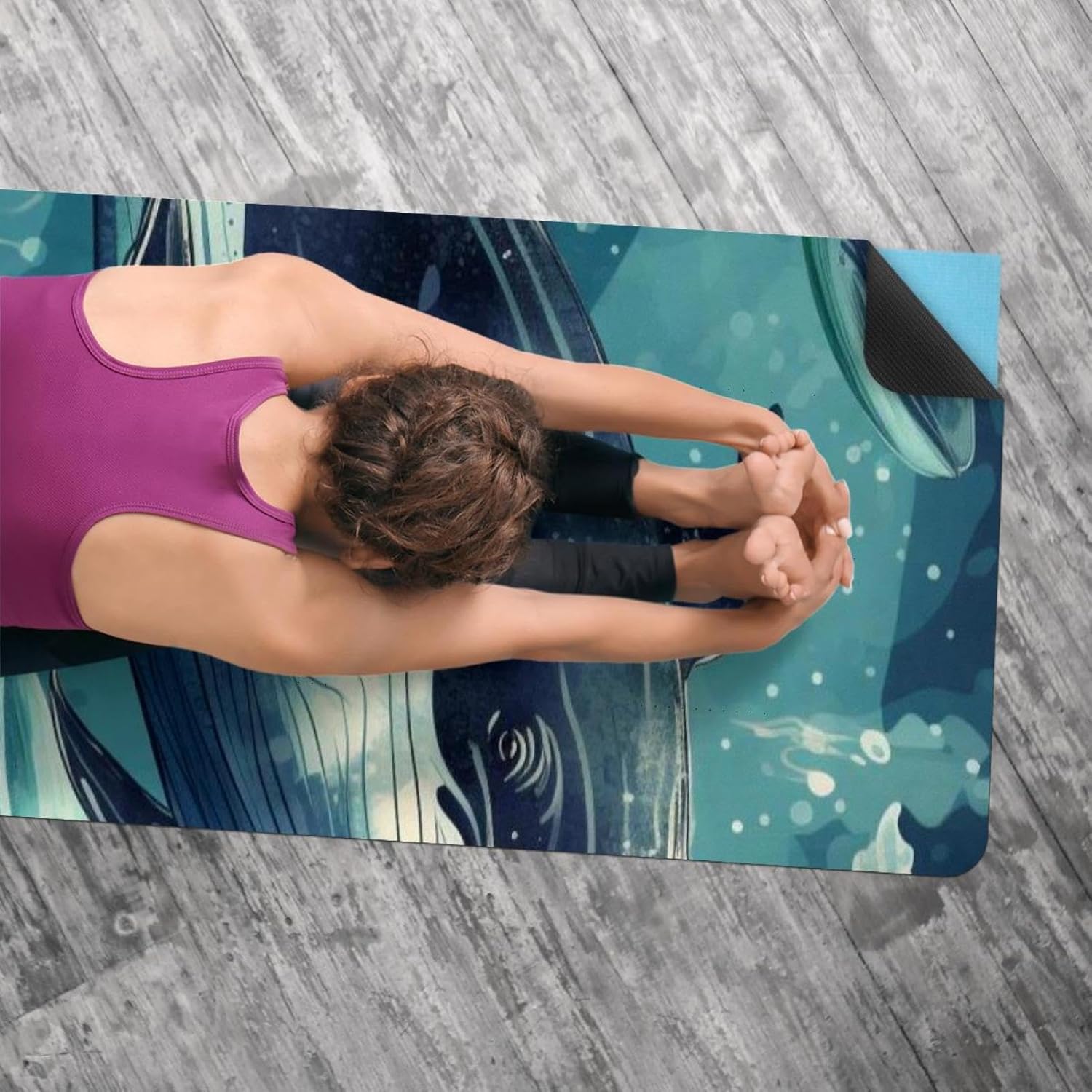 Yoga Towel, Whale Sea Pattern Non Slip Sweat Absorbent Hot Yoga Mat Towel for Hot Yoga, Pilates and Fitness - 72.8" x 26.8"