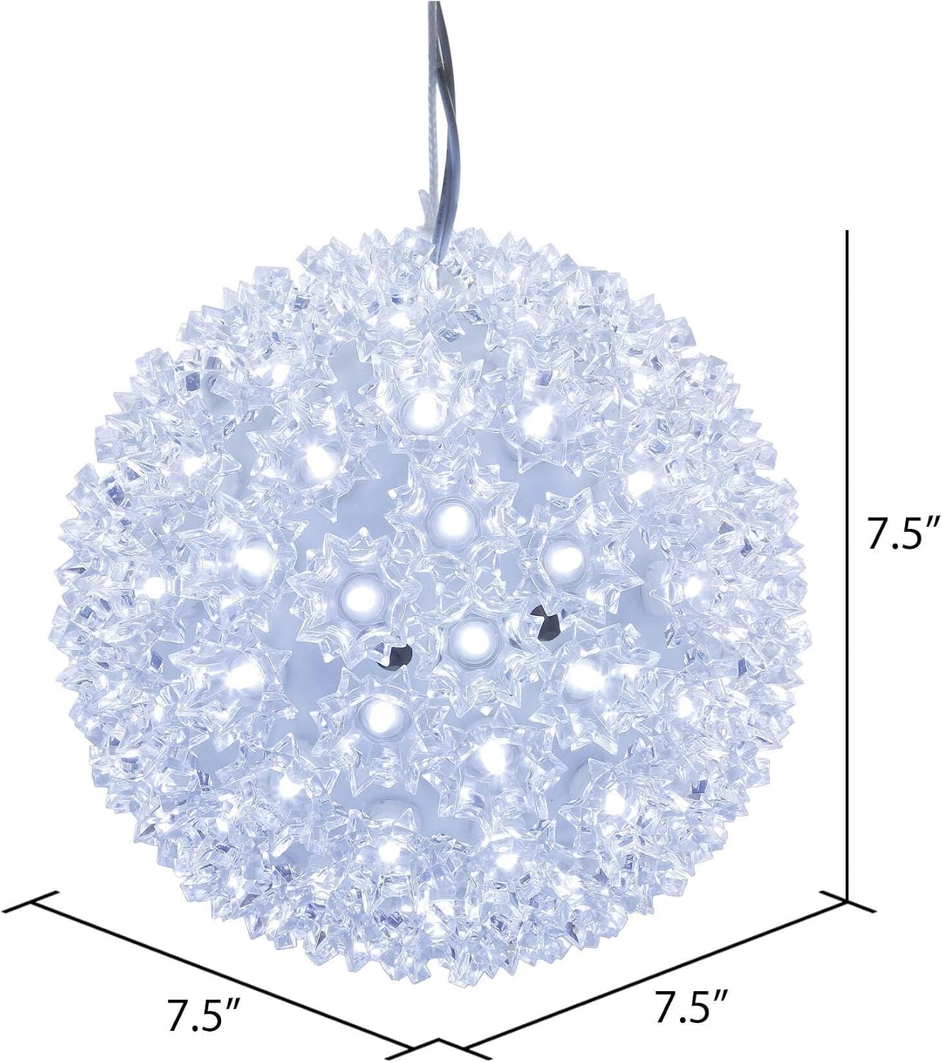 Pemberly Row 7.5" Starlight Sphere Christmas Ornament, 100 Cool White LED Lights, Weather-Resistant Design, Lightweight Holiday Decor for Indoor/Outdoor Use