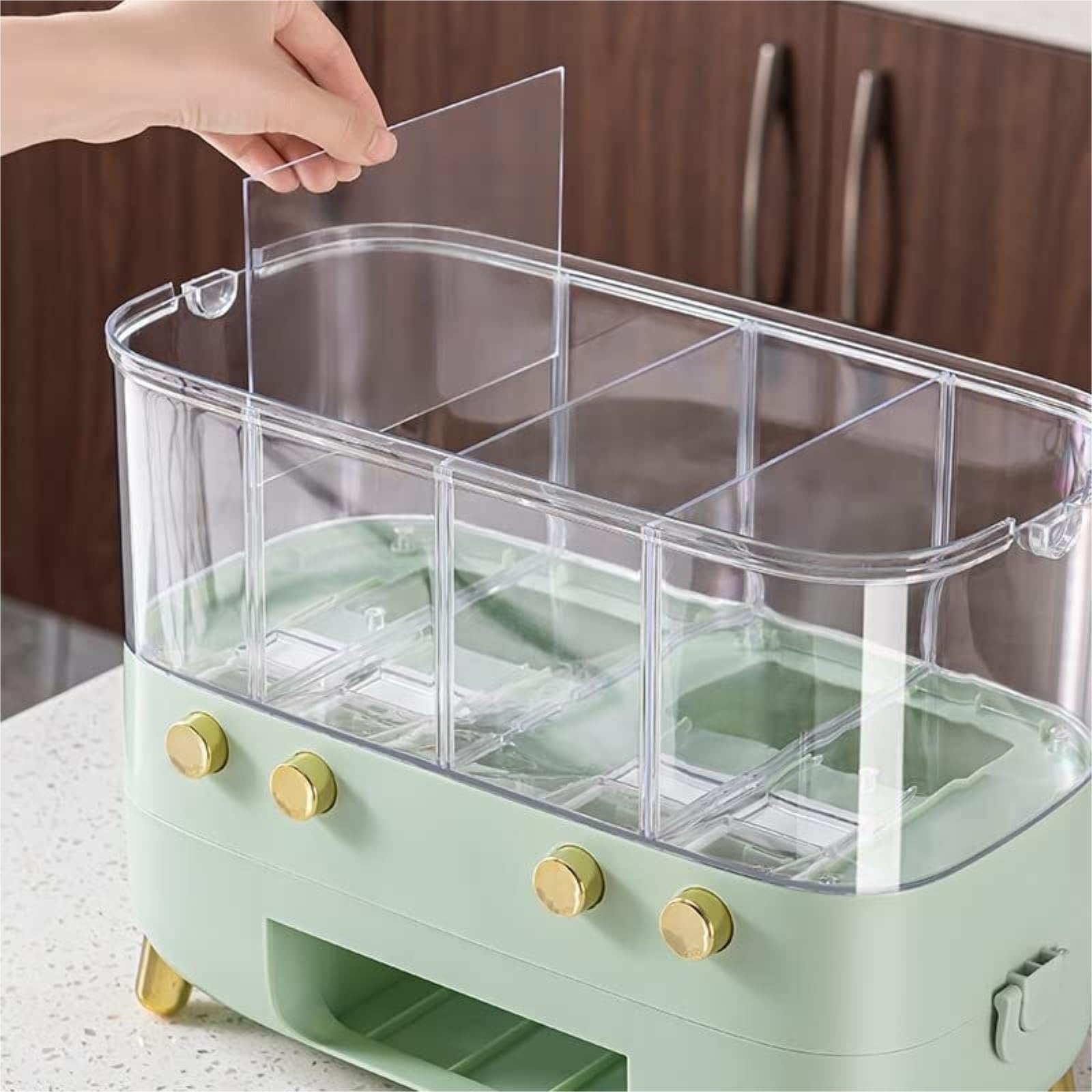 Contenedores para Cereales, dispensador Doble de Granos, contenedor Transparente para arroz con Compartimentos Individuales para almacenar arroz, judías Verdes y Rojas. Contenedor para almacenar judí