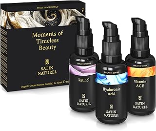 Satin Naturel Premium Geschenke für Frauen – 3x30ml Serum Set mit Retinol, Hyaluron & Vitamin C – Vegane Gesichtspflege in Premium Geschenkbox – Beauty Skincare Set für Geburtstag & besondere Anlässe