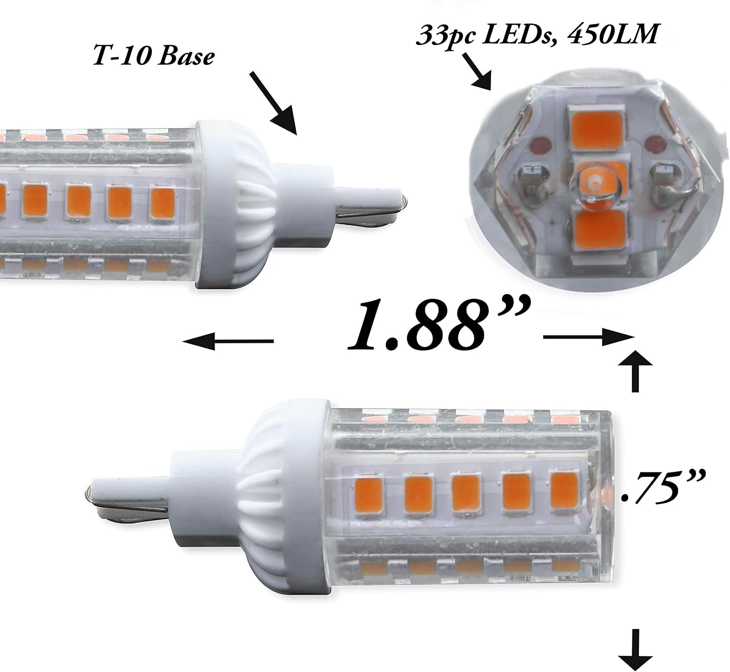 4 Pack RV LED Light Bulbs 450LM Warm White 3000K T10 921 922 912 33SMD LED Replacement Light Bulbs for RV Indoor Lights 10-30V (Warm White 3000K, 4-Pack)