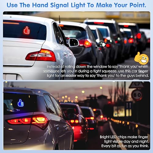 Miniatura 3 de 1797 Luz de dedo para automóvil con control remoto para pulgares hacia arriba, parpadeo de dedo LED, señal de mano para ventana de automóvil,
